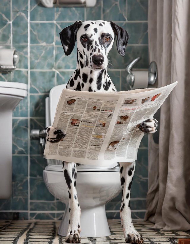 Dalmation on the Toilet Framed Canvas