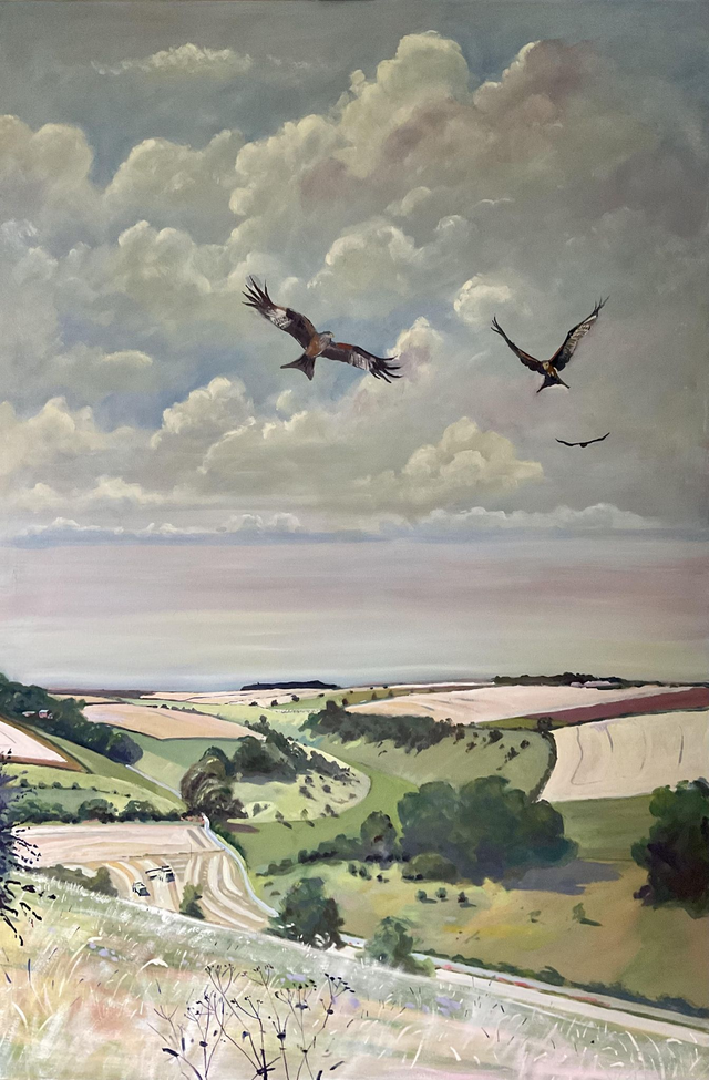 Red Kite over Thixendale. 1.5m x 1m oil on stretched canvas.
