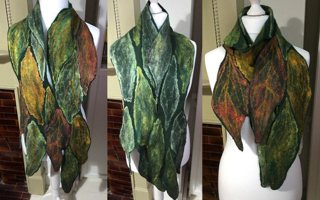 CLEARANCE - Fine Felted Leaf Scarf in Green