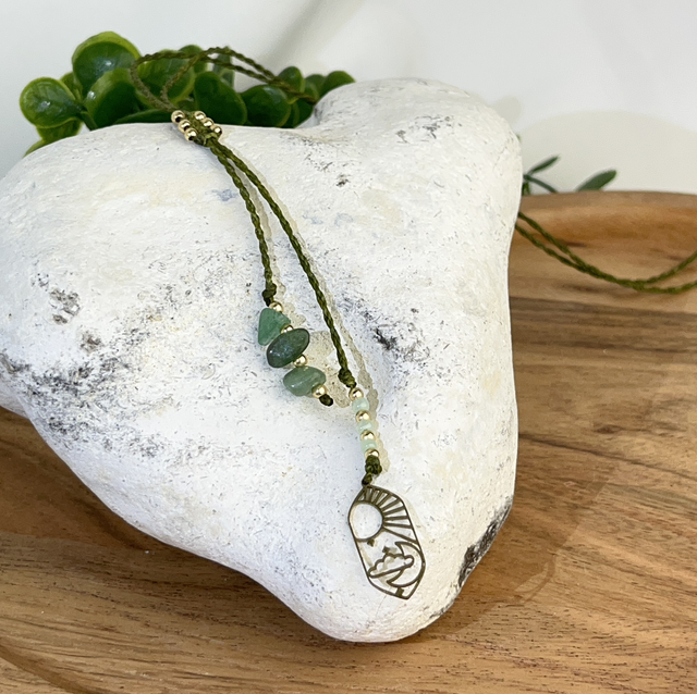 Grüne Makramee Kette mit Aventurin 