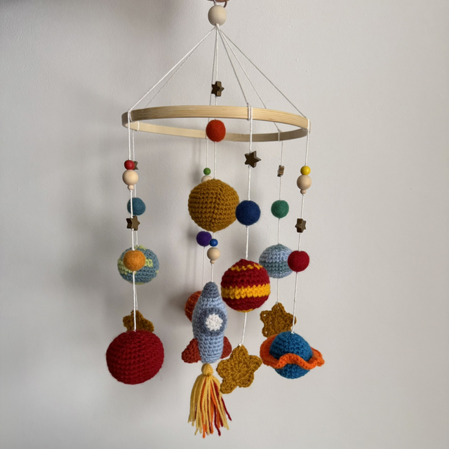 Space crochet baby mobile