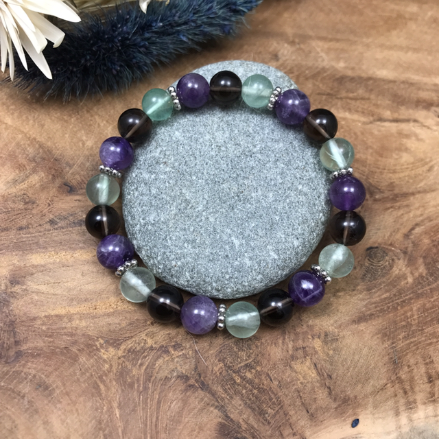Améthyste - Quartz fumé - Fluorite - 8mm