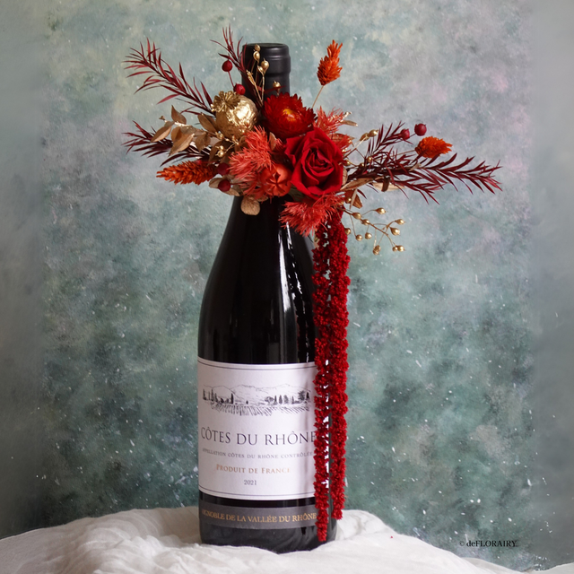 Golden Red Bottle Bouquet | Wine Decoration | Celebration | Wine Gifts