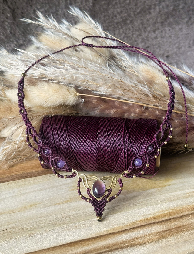 Nocturne - Collier micro-macramé et améthyste / Collection Céleste