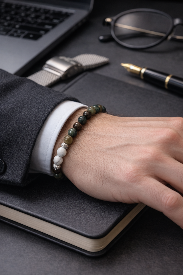 Bracelet "Force Intérieure" – Howlite &amp; Jaspe Océan