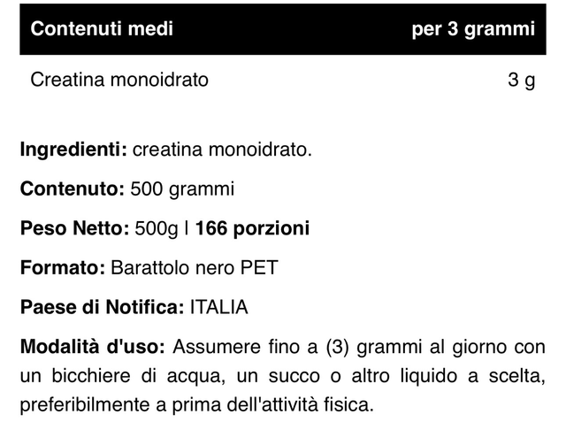 CREA500 ZERO Creatina Monoidrato (500 Grammi) INJECT NUTRITION