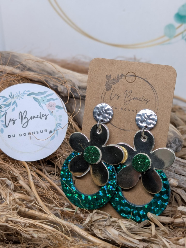 Boucles d'oreilles baby Marguerite vert argenté bm1142
