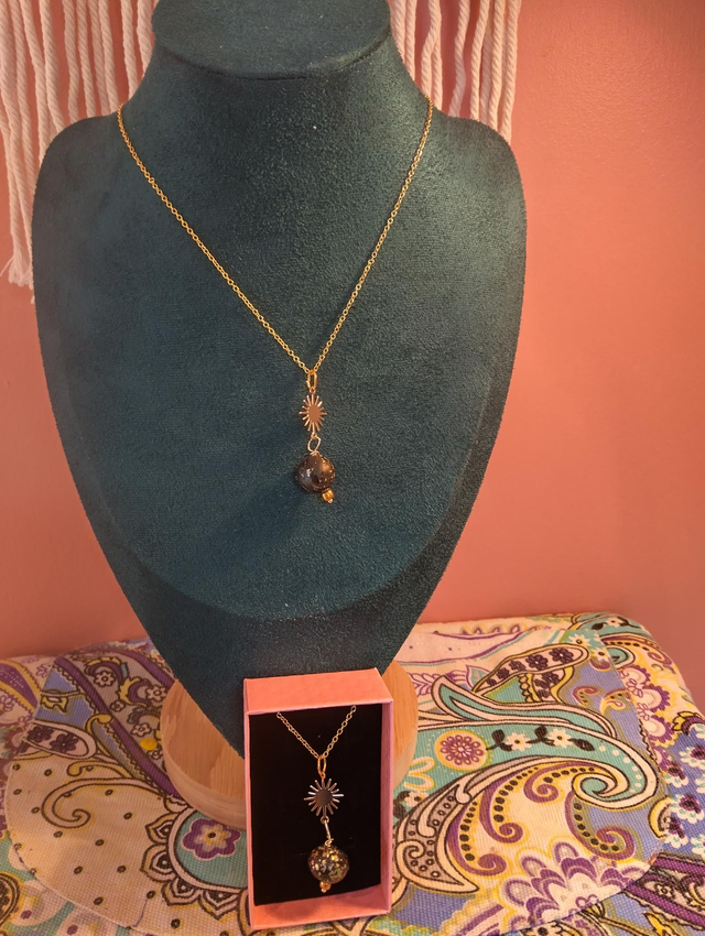 Polymer Clay Beaded Necklace with Gold-Filled Celestial Star Pendant