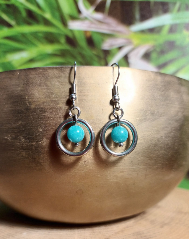 Boucles d&#039;oreilles en amazonite du Pérou
