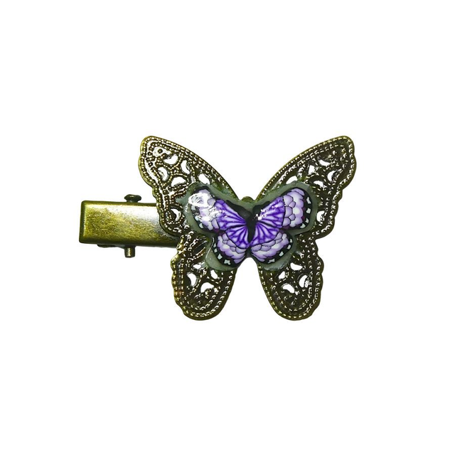 Pince croco épingle papillon violet