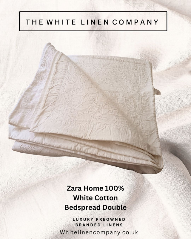 ZARA HOME White Floral Textured Scallop Bedspread Quilt KING