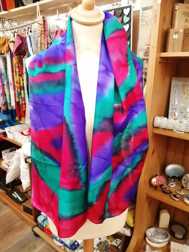 Etole de soie Elsa "A la coupure" vert violet fushia