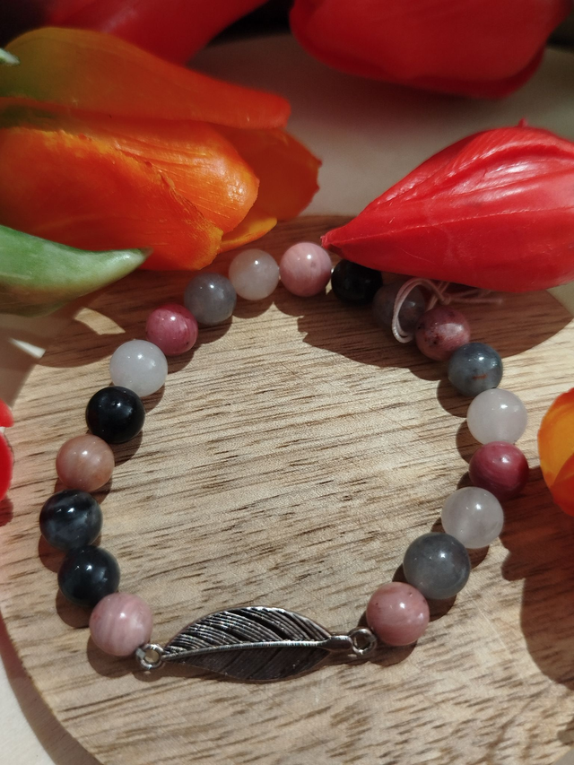 Bracelet QuartzGris + Rhodonite 