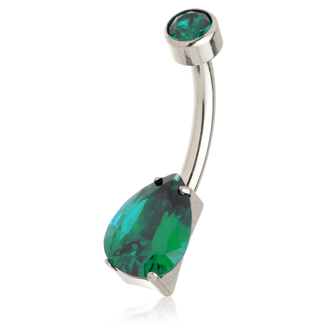Titanium Tear Gem Double Jewelled Navel Bar