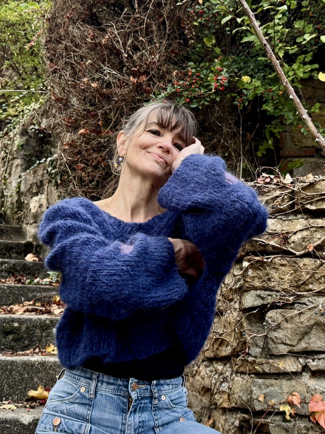 Pull mohair bleu saphir et violet