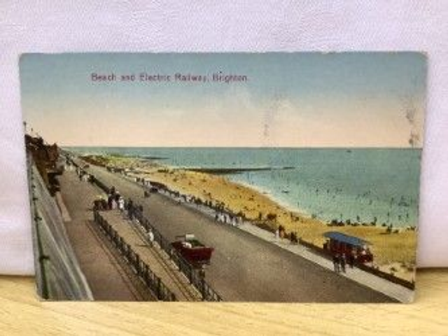 Beach and Electric Railway, Brighton, Sussex, vintage unbranded postcard. Our Ref No. R147 £2.25