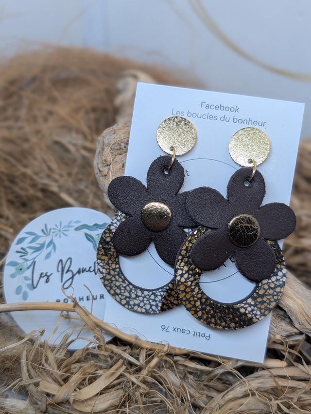 Boucles d&#039;oreilles baby Marguerite chocolat cuivré li001