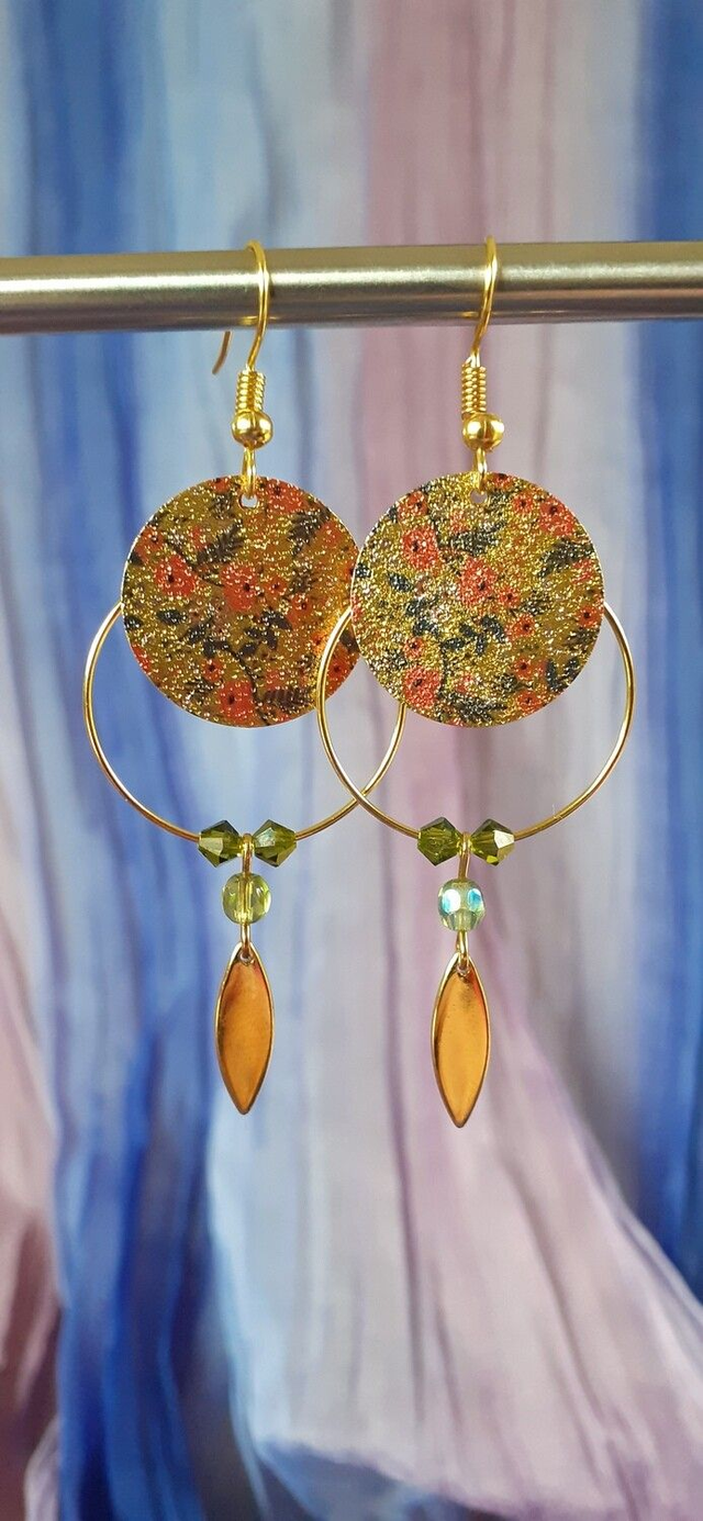 Colorfield Boucles d'oreilles pendantes, dorées, colorées, orangé
