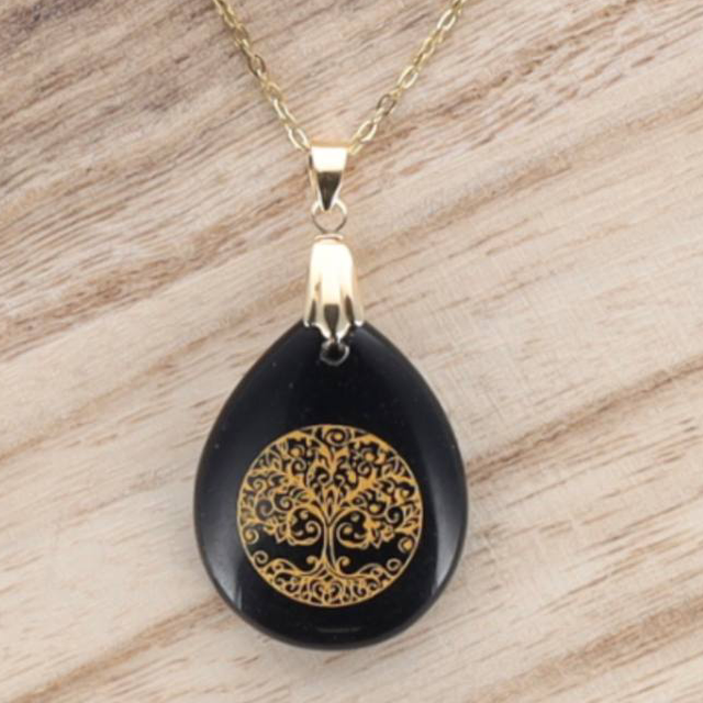 Collier Arbre de vie Obsidienne Noire 