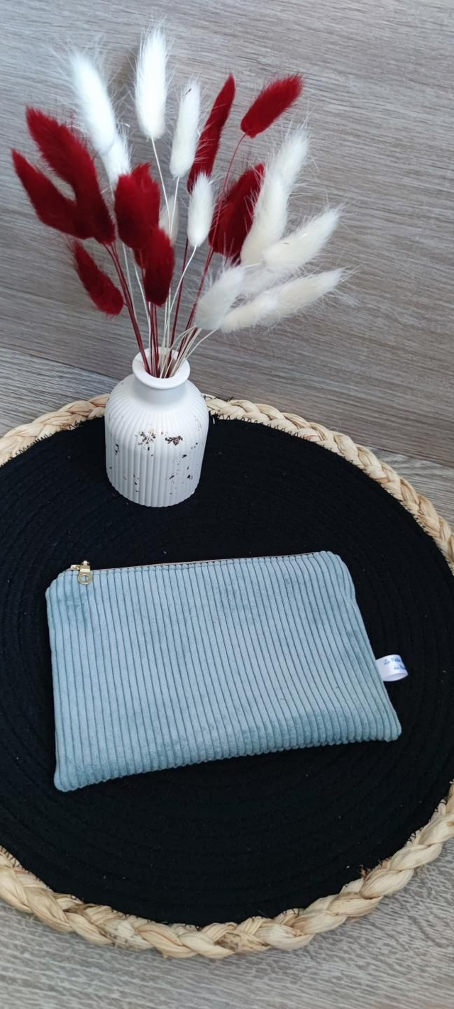 Trousse velours bleu intérieur feuille 