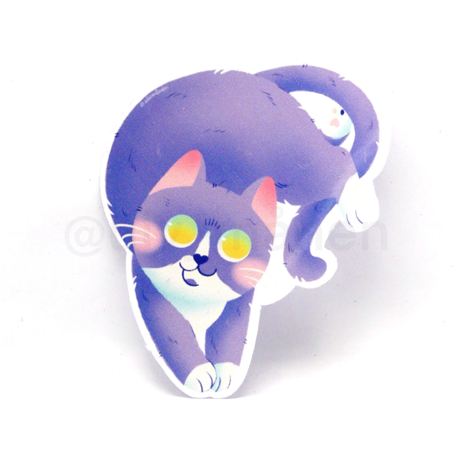 Sticker chat violet en boule 