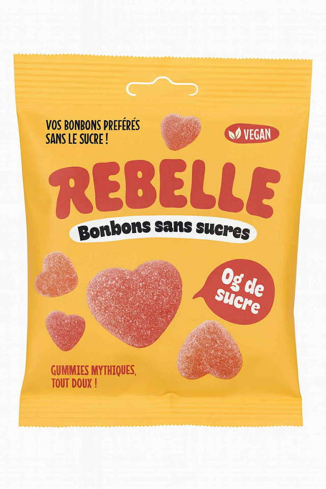 Rebelle Bonbons Cœurs Pêche Sans Sucres 50 Gr