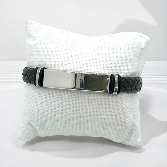 Bracelet tressé cuir plaque kaki