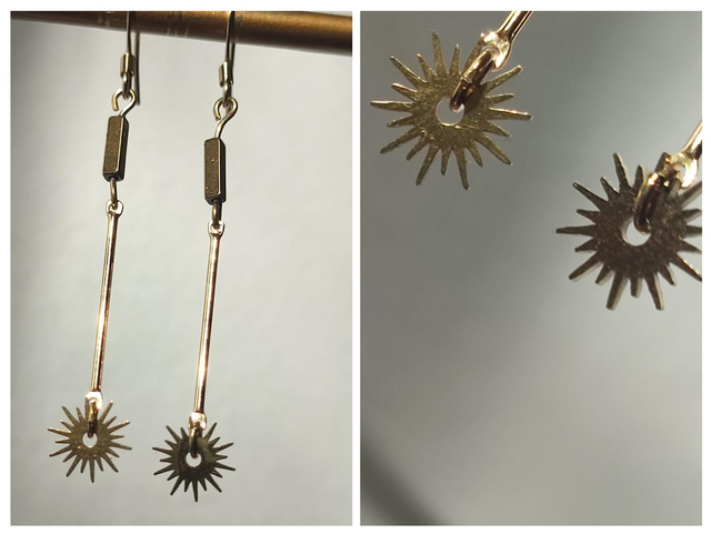 Étoiles et hématite ( pierres naturelles) acier inoxydable doré -sans nickel, pièce unique 