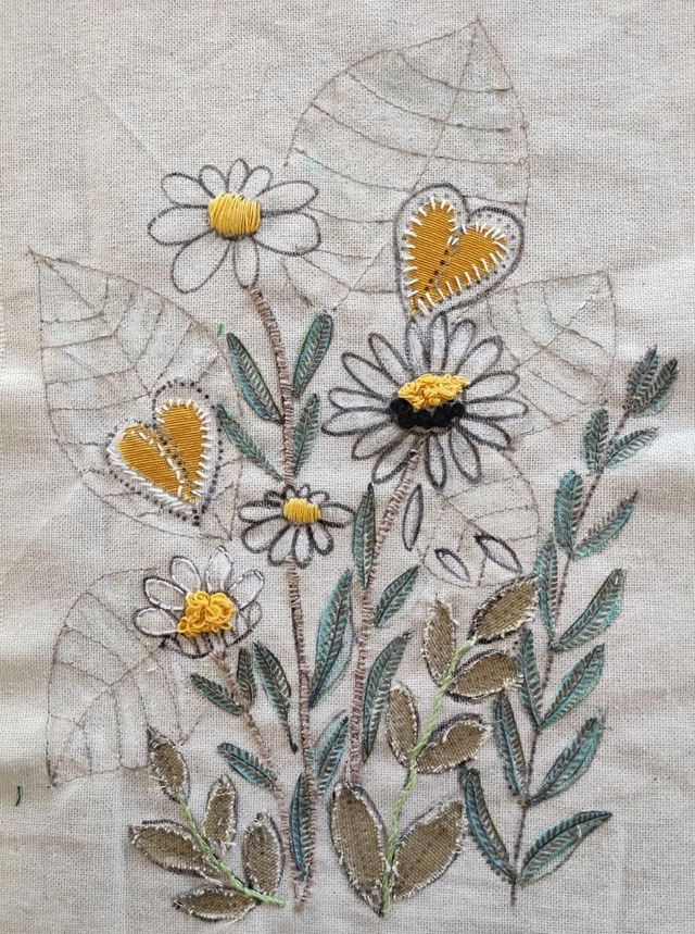 Tableau arts textiles fleurs - fleurs sauvages 