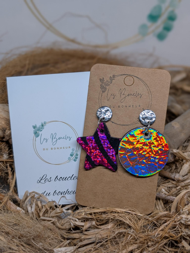 Boucles d'oreilles Asymétrique zèbre léopard miroir as047