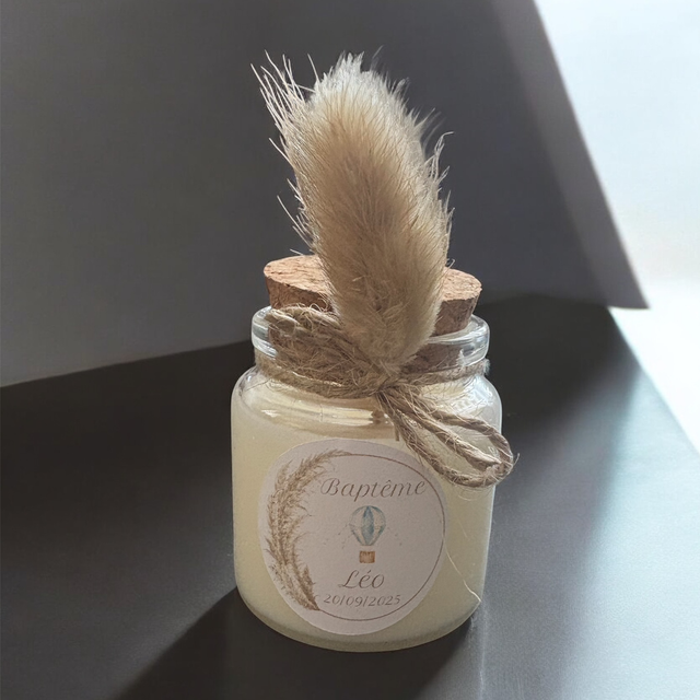 Bougie souvenir invités dans un pot couvercle en liège