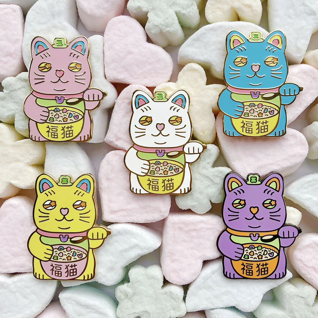 Lucky Cat enamel pins