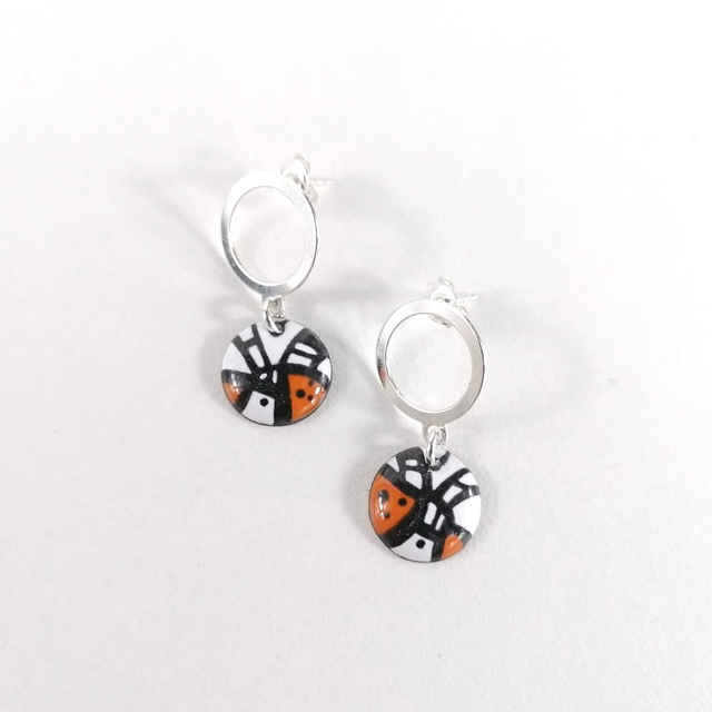 '' Pop Art '' - Boucles d'oreilles en émail sur cuivre