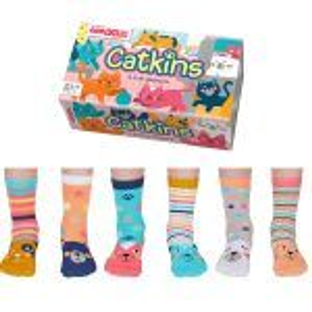 United Oddsocks Catkins Kids Odd Socks Gift Box – 6 Colourful Kitten Socks UK 9–12