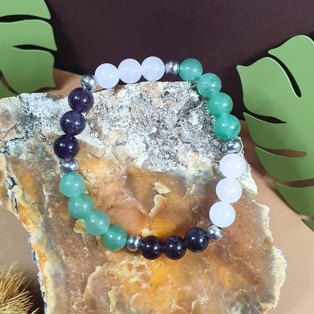 Bracelet en Perles d&#039;Aventurine Verte d&#039;Améthyste et de Quartz rose