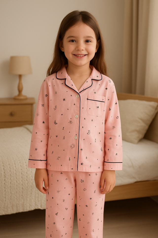 Pyjama Fille à Manches Longues – 100 % Coton 
