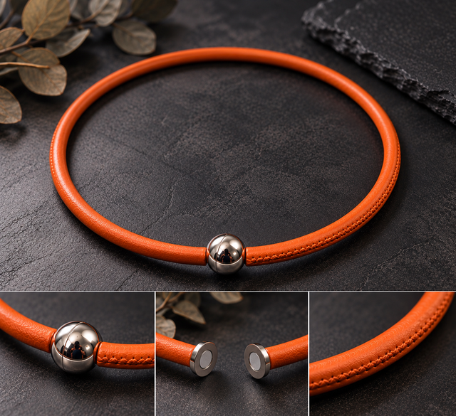 Collier « Éclat Cognac » – Cordon effet cuir et perle argentée – Taille S (36 cm)