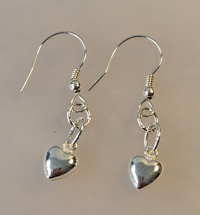 Solid sterling silver hearts on sterling silver hooks 
