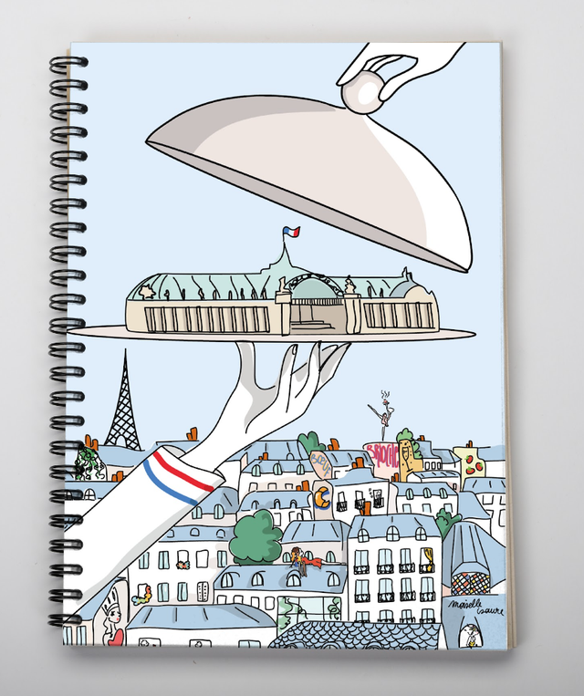 Carnet A5 de la marque Pepeuf portant une illustration faite par Moiselle Isaure appelée "Paris"