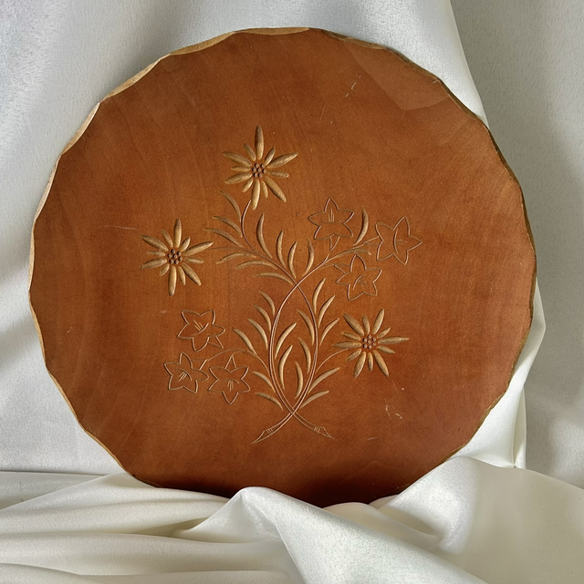 Vintage Hand Carved Floral Wooden Wall Hanging Plate