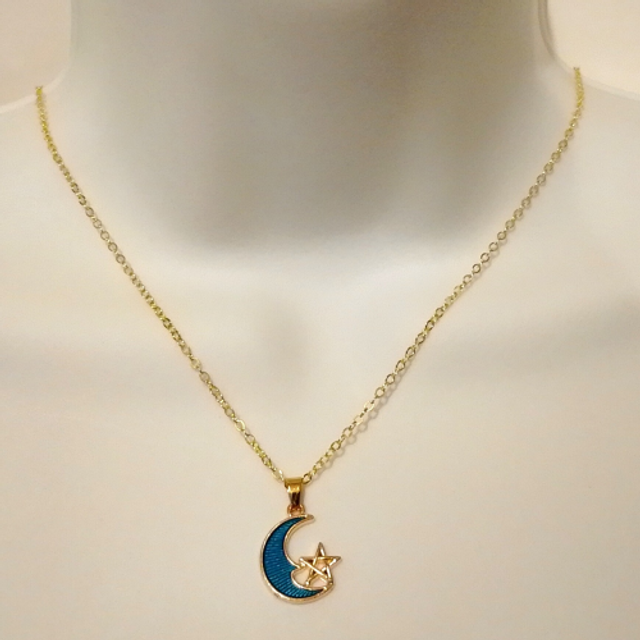 Ladies Handmade 18" Gold Coloured Moon &amp; Star Pendant Necklace - 3 Styles