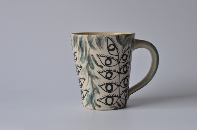 Nature has Eyes — Ceramic Stoneware Cup with Nature Eyes Psychedelic Patterns, handmade - Artistic Piece