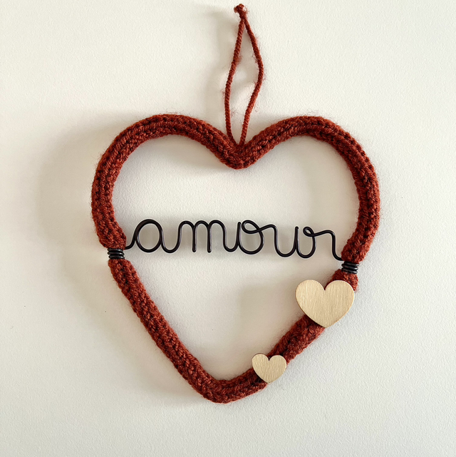 Cœur petit modèle en tricotin « amour » cuivre 