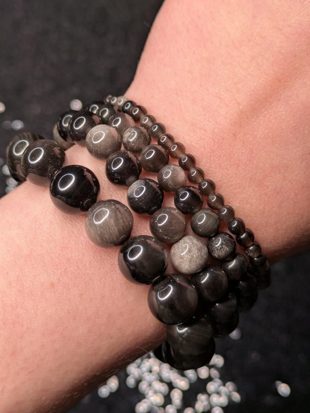 Bracelet obsidienne argenté