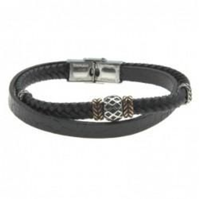 Bracciale uomo in pelle nera con inserto in acciaio 