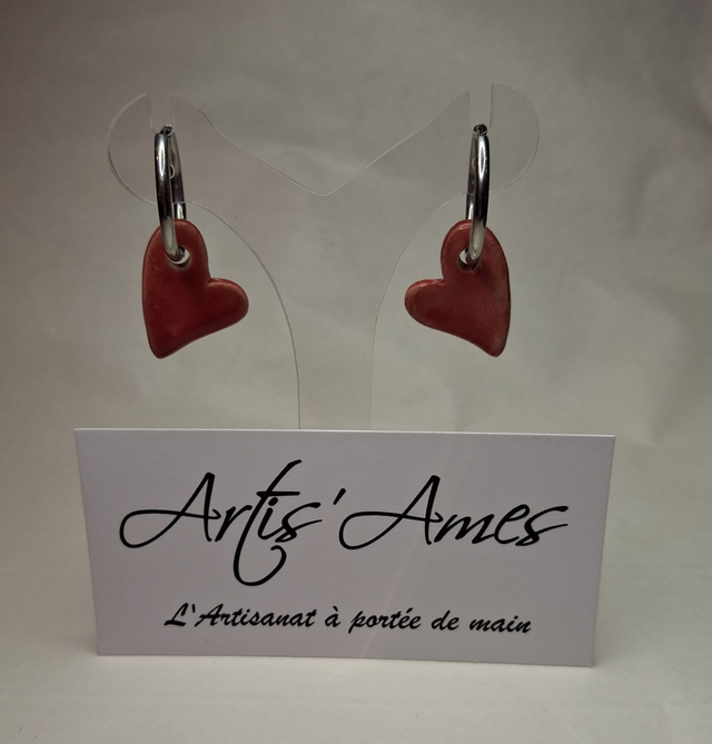 Boucles d'oreilles créoles Coeur rouge