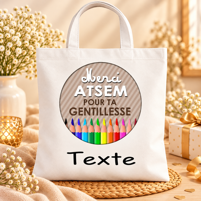 Sac Tote Bag Personnalisé ATSEM – Cadeau de Fin d’Année, Merci pour ta Gentillesse