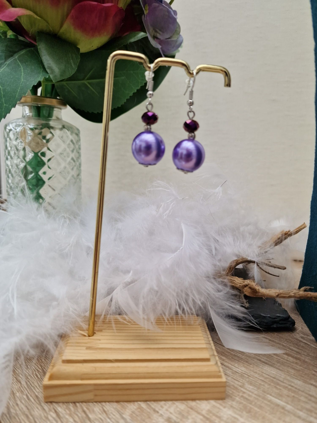 Boucles D'oreilles Perles Lila Cristal