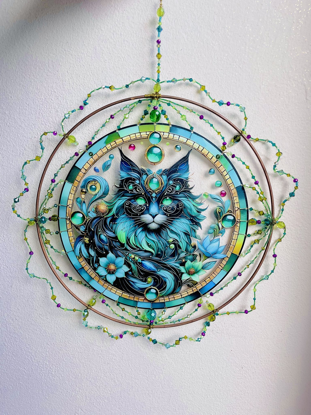 Sentinelle d'Emeraude - Vitrail tissé de perles de verre // vendu - sur commande