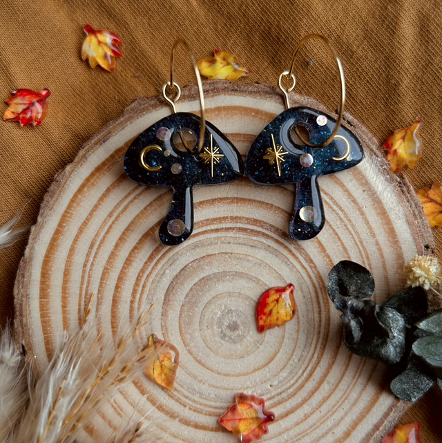 Celestial Mushroom Hoop Earrings Gold Plated